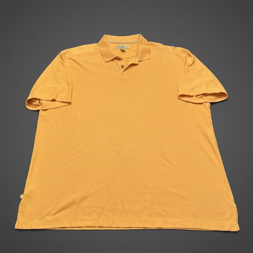Tommy Bahama Polo Shirt Mens XXL Golden Yellow Pique Marlin Logo Golf Casual